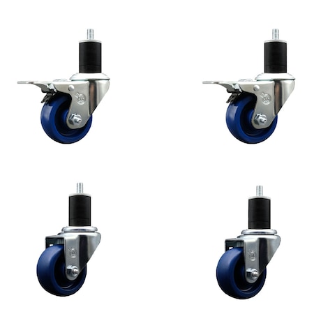 Service Caster 3'' SS Solid Poly Swivel 1-3/4'' Expanding Stem Caster Set 2 Total Lock Brakes, 4PK SCC-SSEXTTL20S314-SPUS-2-S-2-134